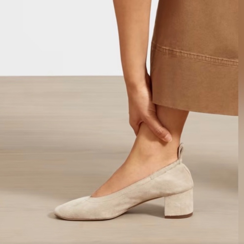 Everlane The Day Heel in natural suede